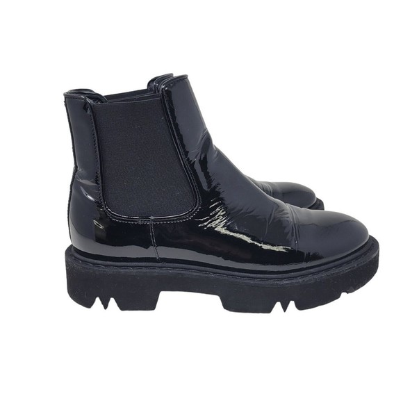Aquatalia Shoes - AQUATALIA Haylie Black Patent Leather Chelsea Boots Chunky Lug Soles